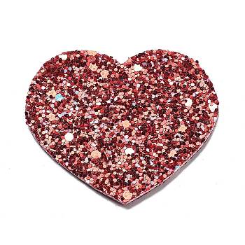 PU Leather Big Pendants, with Sequins, Valentine's Day Collection, Heart, FireBrick, 50x56.5x2mm, Hole: 1.6mm