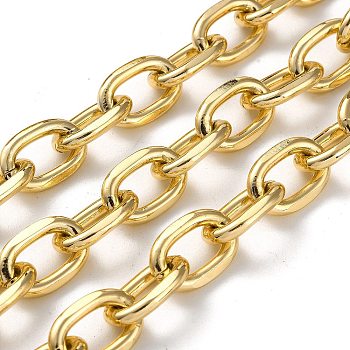 Oxidation Aluminum Cable Chains, Oval Link Chains, Unwelded, with Spool, Light Gold, 20x13.5x3.3mm, about 49.21 Feet(15m)/Roll