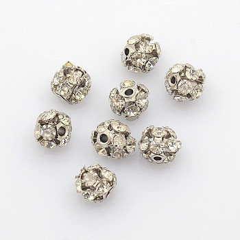 Brass Rhinestone Beads, with Iron Single Core, Grade A, Platinum Metal Color, Round, Crystal, 6mm in diameter, Hole: 1mm