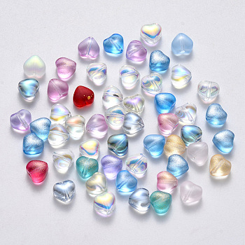 Transparent Spray Painted Glass Beads, Heart, Mixed Style, Mixed Color, 6x6x4mm, Hole: 0.7mm