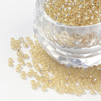 12/0 Grade A Round Glass Seed Beads, Silver Lined, Pale Goldenrod, 12/0, 2x1.5mm, Hole: 0.3mm, about 30000pcs/bag