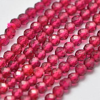 Synthetic Gemstone Beads Strands, Imitation Ruby, Faceted, Round, Camellia, 2mm, Hole: 0.5mm, about 175pcs/strand, 15 inch