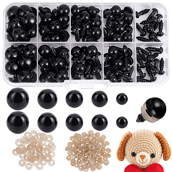 Plastic Doll Eyes & Nose Sets, with Washers, Craft Safety Eyes, for Crochet Toy and Stuffed Animals, Black, 6~11x4~16.5mm