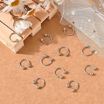 Non-Tarnish 316L Surgical Stainless Steel Circular/Horseshoe Barbell with Round Ball, Nose Septum Rings, Cartilage Earrings, Stainless Steel Color, 12x13mm, Pin: 18 Gauge(1mm), Ball: 4mm, about 12pcs/board