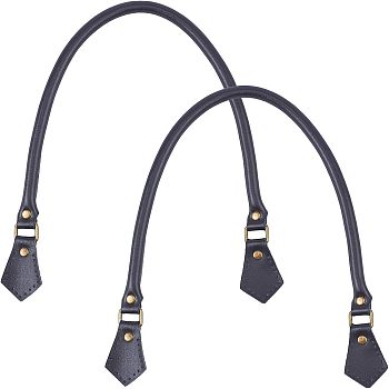 Cowhide Leather Cord Bag Handles, with Alloy and Iron Clasps, for Bag Handles Replacement Accessories, Black, 60x1.5x1.05cm