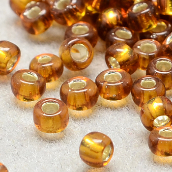 8/0 Grade A Round Glass Seed Beads, Silver Lined, Dark Goldenrod, 8/0, 3x2mm, Hole: 1mm, about 10000pcs/pound