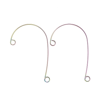 Rainbow Color 316 Stainless Steel Ear Cuff Findings, Climber Wrap Around Non Piercing Earring Findings with 2 Loop, 59x37x0.5mm, Hole: 4mm