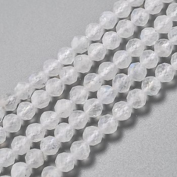 Natural Rainbow Moonstone Beads Strands, Faceted, Round, 4mm, Hole: 0.7mm, about 95pcs/strand, 15.35 inch(39cm)