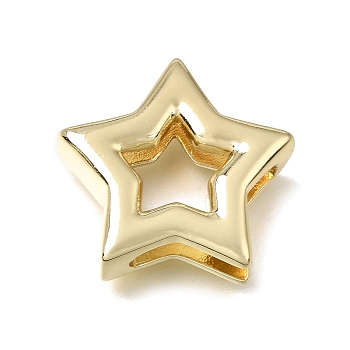 Brass Slide Charms, Star, Cadmium Free & Lead Free, Rack Plating, Long-Lasting Plated, Real 18K Gold Plated, 23.5x24x7.5mm, Hole: 3.5x18mm