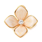 Flower 304 Stainless Steel & Enamel Pins, Lapel Pins for Backpack Clothes, with Crystal Rhinestone, Golden, PeachPuff, 41.5x40mm(JEWB-G049-01G-01)