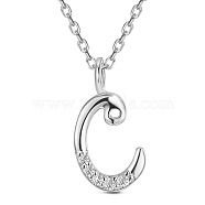 SHEGRACE 925 Sterling Silver Initial Pendant Necklaces, with Grade AAA Cubic Zirconia and Cable Chains, Platinum, Letter.C, 15.74 inch(40cm)(JN899A)