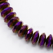 Grade A Electroplate Non-magnetic Synthetic Hematite Beads Strands, Faceted, Rondelle, Burgundy Plated, 8x3mm, Hole: 1mm, about 111pcs/strand, 15.5 inch(G-N0014-8x3mm-08)