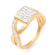 Square 304 Stainless Steel Finger Ring foe Women, with Rhinestone, Golden, 9mm, US Size 6~9(16.5~18.9mm)(RJEW-C086-13-G)