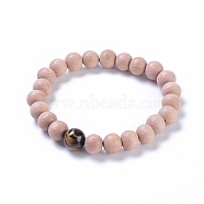 Wood Beaded Stretch Bracelets, with Natural Tiger Eye Beads, Round, 2-1/8 inch(53mm)(BJEW-JB05020-01)
