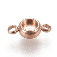 Ion Plating(IP) 304 Stainless Steel Links Connectors Settings, Plain Edge Bezel Cups, Flat Round, Rose Gold, Tray: 4mm, 12x6.5x3mm, Hole: 1.8mm(STAS-K202-02B-RG)