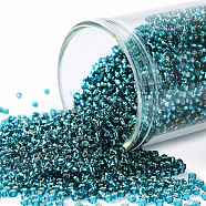 TOHO Round Seed Beads, Japanese Seed Beads, (27BD) Silver Lined Teal, 15/0, 1.5mm, Hole: 0.7mm, about 15000pcs/50g(SEED-XTR15-0027BD)