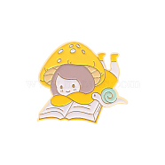 Cartoon Mushroom Girl Enamel Pin for Women, Alloy Brooch for Backpack Clothes, Book, 27x31x1.8mm(MUSH-PW0002-02D)