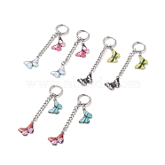Alloy Enamel Butterfly Dangle Hoop Earrings, 202 Stainless Steel Long Chain Tassel Drop Earrings with 316 Surgical Stainless Steel Pins for Women, Mixed Color, 75mm, Pin: 1mm(EJEW-JE05057)