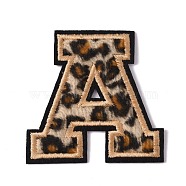 Polyester Computerized Embroidery Cloth Iron On Sequins Patches, Leopard Print Pattern Stick On Patch, Costume Accessories, Appliques, Letter.A, 60x62x1.5mm(PATC-SZC0001-01A)