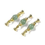 Natural Green Aventurine with Brass Fold Over Clasps, Real 18K Gold Plated, Long-Lasting Plated, Rack Plating, Round, 38mm(G-G141-03G-10)