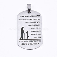 201 Stainless Steel Quote Pendants, Stamped Dog Tags, Inspirational Gifts for Granddaughter Jewelry, Rectangle, Laser Cut, Stainless Steel Color, 45x27x1.5mm, Hole: 4x7.5mm(STAS-T044-226P)