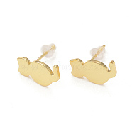 Rack Plating Brass Cat Stud Earrings for Women, Real 18K Gold Plated, 13.5x7.5mm, Pin: 0.8mm(KK-B069-04G)