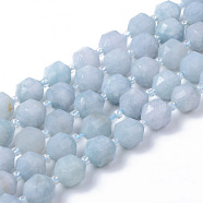 Natural Aquamarine Beads Strands, Round, Dyed, Faceted, 8~9x10mm, Hole: 1.2mm, about 33~35pcs/strand, 15.16inch(38.5cm)(G-R482-02-10mm)