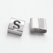 Tarnish Resistant Letter Style 201 Stainless Steel Square Slide Charms, Letter.S, 9x8x4mm, Hole: 8x3mm(STAS-L132-10)