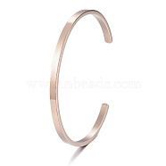 Ion Plating(IP) 304 Stainless Steel Cuff Bangles, Minimalist Simple Open Bangles, Rose Gold, Inner Diameter: 2-1/2x2 inch(6.1~6.5x5.1cm)(BJEW-K173-02RG)