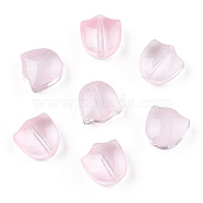 Spray Painted Transparent Glass Beads, Tulip Flower, Pink, 9x9x5.5mm, Hole: 1mm(X-GLAA-T022-26-A01)