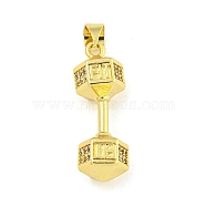 Barbell Rack Plating Brass Micro Pave Clear Cubic Zirconia Pendants, Cadmium Free & Lead Free, Real 18K Gold Plated, 24.5x8.5x8mm, Hole: 4x3.2mm(KK-Z053-08G)