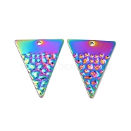 Ion Plating(IP) 
304 Stainless Steel Pendants, Triangle Charm, Rainbow Color, 28.5x23x1.5mm, Hole: 1.6mm(STAS-I671-34MC)