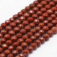 Natural Red Jasper Beads Strands, Grade AB+, Faceted, Round, 4mm, Hole: 1mm, about 96pcs/strand, 14.9 inch~15.1 inch(X-G-D840-50-4mm)