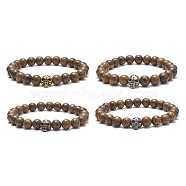 Natural Wenge Wood & Alloy Skull Beaded Stretch Bracelet for Women, Mixed Color, Inner Diameter: 2-5/8 inch(6.8cm)(BJEW-JB09146)