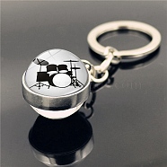 Musical Instruments Keychain, with Glass Round Pendants, White, 8cm(PW-WG34759-04)