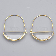 Brass Hoop Earrings, with Glass, Nickel Free, Real 18K Gold Plated, Faceted, Half Round, Clear, 44mm, Pin: 0.8mm(EJEW-T007-04G-02-NF)