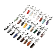 Natural & Synthetic Gemstone Double Terminated Pointed Big Pendants, with Platinum Tone Brass Findings, Cadmium Free & Lead Free, Moon with Bullet, Mixed Dyed and Undyed, Faceted, 70~75mm, Hole: 4.6x8mm(G-J393-CP)