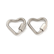 304 Stainless Steel Screw Carabiner Lock Charms, for Necklaces Making, Heart, 14.5x16x2mm(STAS-C092-05D-P)