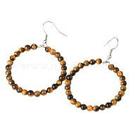 Fashionable Natural Tiger Eye Hoop Earrings for Women, Versatile and Unique, Platinum, 59x42x4mm(KJ9273-3)