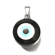 Flat Round 201 Stainless Steel Acrylic Pendants, Evil Eye, 24.5x19.5x12mm, Hole: 5.5x4mm(STAS-U036-01P-04)