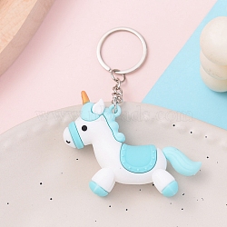 PVC Plastic Keychain, Cartoon Unicorn, Aquamarine, Pendant: 4.8x6.3cm(PW-WGB4F0C-04)