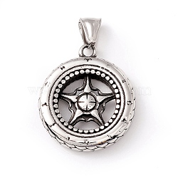 Tibetan Style 304 Stainless Steel Pendants, Wheel, Antique Silver, 33.5x29x6mm, Hole: 8x4.5mm(STAS-P305-56AS)