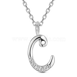 SHEGRACE 925 Sterling Silver Initial Pendant Necklaces, with Grade AAA Cubic Zirconia and Cable Chains, Platinum, Letter.C, 15.74 inch(40cm)(JN899A)