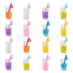 70Pcs 7 Colors Transparent Resin Pendants, Bubble Tea/Boba Milk Tea Pendants, Imitation Food, Bottle, Mixed Color, 36x10mm, Hole: 1.8mm, 10pcs/color(RESI-CJ0002-08)