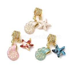 Brass Micro Pave Clear Cubic Zirconia Pendants, Conch & Starfish Charm, with Enamel and Resin, Cadmium Free & Lead Free, Rack Plating, Long-Lasting Plated, Real 18K Gold Plated, Mixed Color, 30mm, Hole: 3~4mm(CU-CBA4231-10G)