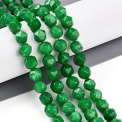 Dyed Natural Malaysia Jade Beads Strands, Faceted, Star Cut Round Beads, Lime Green, 7~8x6~7.5x6~7.5mm, Hole: 1mm, about 48~49pcs/strand, 14.17~15.35''(36~39cm)(G-T139-8mm-48)