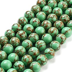 Synthetic Gold Line Turquoise Beads Strands, Dyed, Round, Medium Spring Green, 10mm, about 39pcs/strand(G-H026-01D-03)