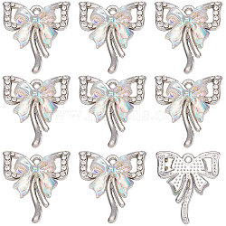 30Pcs Rack Plating Alloy Rhinestone Pendants, with Glass, Cadmium Free & Lead Free, Bowknot Charms, Platinum, 19x16.5x4mm, Hole: 1.2mm(ALRI-SC0001-01)