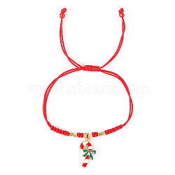 Christmas Theme Adjustable Glass Braided Bead Bracelets, Alloy Enamel Charm Bracelets for Women, Candy Cane, 11 inch(28cm)(KU7827-1)