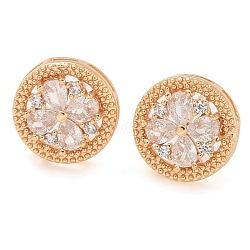 Rack Plating Flower Brass Clear Cubic Zirconia Stud Earrings, Long-Lasting Plated, Champagne Gold, 12.5mm(EJEW-M090-22G)